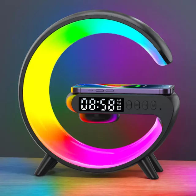 15W Multifunction Wireless Fast Charger Pad Stand Speaker TF RGB Night Light