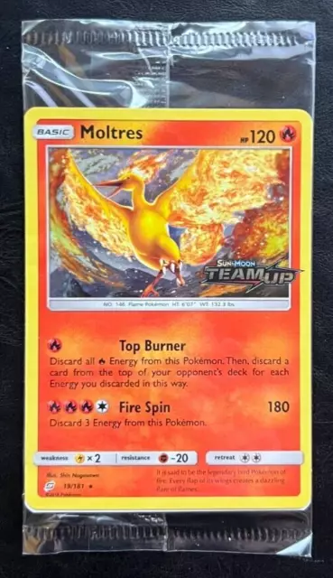 Pokemon Moltres Stamped Pre-release Promo Sealed - Team Up - 19/181