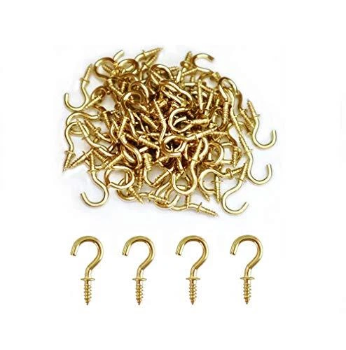 IDEALSV Small Brass Ceiling Hooks 1/2'' Screw-in Light Hooks Gold Hanging Cup...