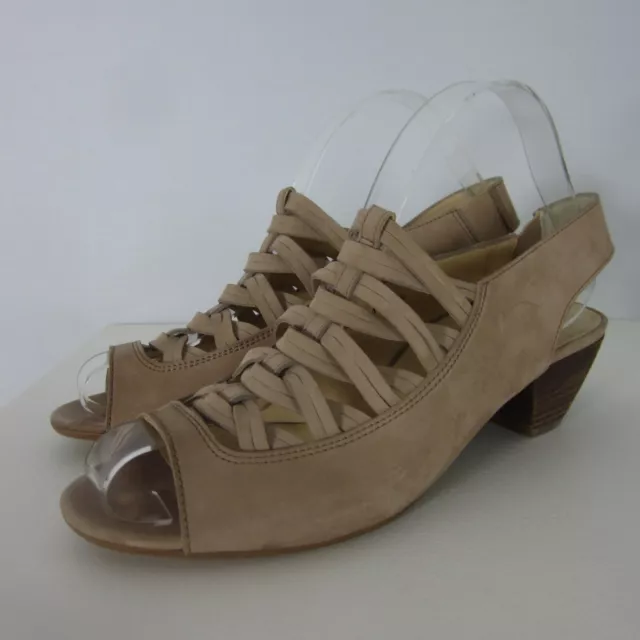 Paul Green Womens 8 Beige Slingback Peep Toe Suede Woven Pumps Heels Shoes 5.5