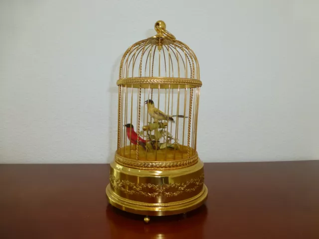 EXC Vintage Swiss Reuge Singing Bird Cage Gold Gilt Cage (Watch The Video)