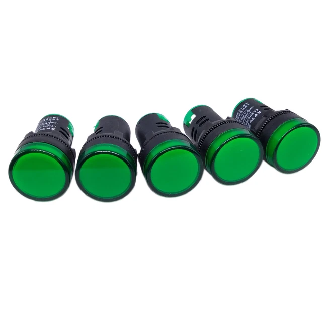 US Stock 5pcs Green LED Power Indicator Signal Light AC DC 24V 22mm AD16-22DS