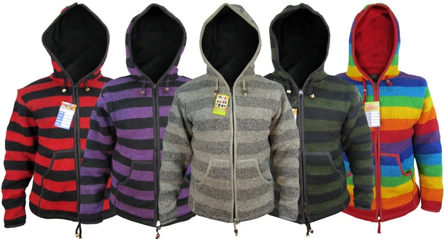 Veste Polaire Baja à Capuche Avec Fentes Latérales - Style Hippie Bohème - Taille S à XL - Neuf Avec étiquettes