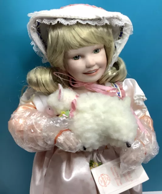 Edwin M. Knowles 1988 Mary Had A Little Lamb Porcelain doll Yolanda Bello w/box