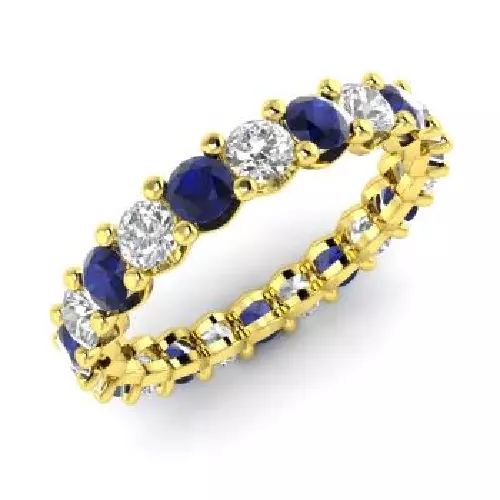 14K Yellow Gold 2.54Ct Round Lab Created Sapphire Diamond Eternity Wedding Bands