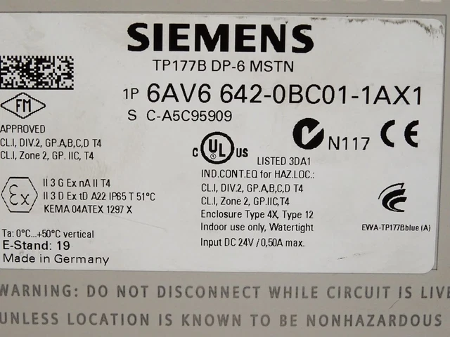 Siemens Panel TP177B DP-6 Mstn 6AV6642-0BC01-1AX1 5