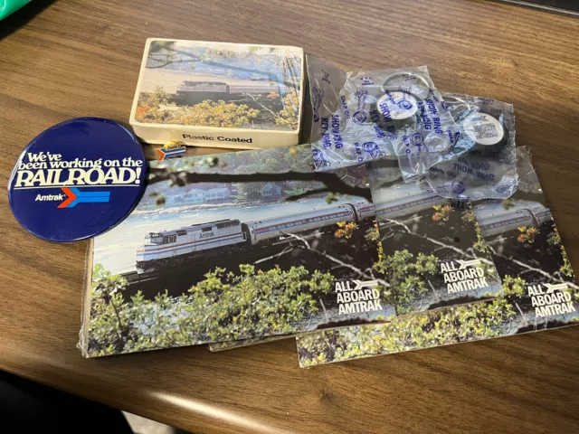 LOT AMTRAK RAILROAD Vintage Tie Tac, Cards, Post Cards, and button