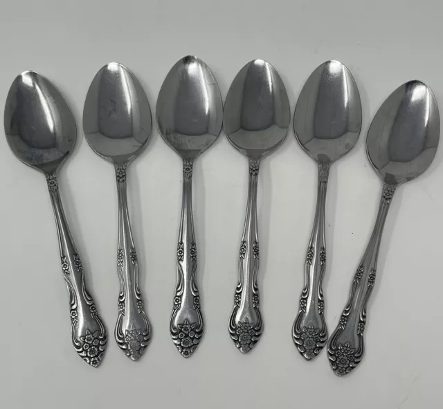 6 Rogers DREAM ROSE Oval Place Soup Spoon 7” Korea Stainless Flatware Roberts ^+