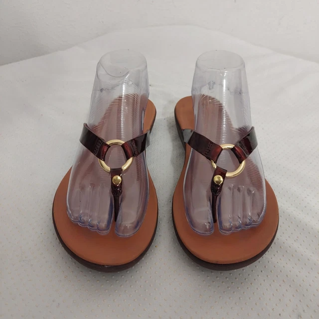 FitFlop Hoopla Leather Toe Post Golden Brown Sandals Thong Women Shoes Size 8
