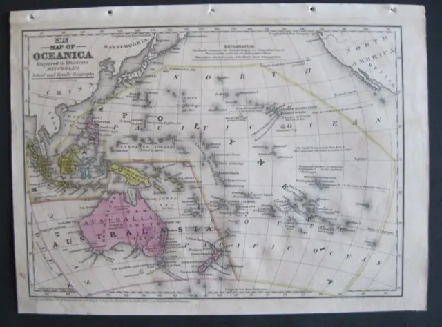 Original 1839 Mitchell Map: Oceanica: Australia (New Holland),Sandwich/Hawaii Is