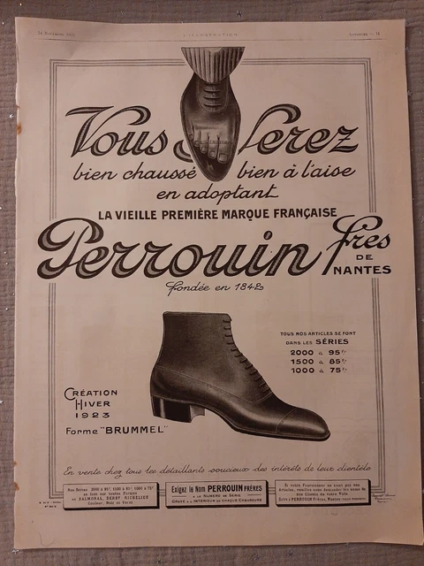 Publicité de presse ancienne Chaussure Perrouin de 1923 -Old paper advertisement