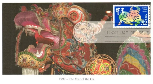 Year Of The Ox Dragon Parade  1997 Mystic Premium Cachet Fdc Unad