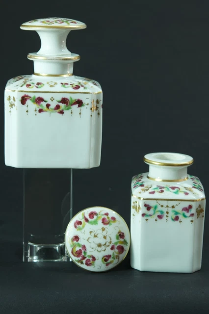 Ancienne paire de gros flacon porcelaine de Paris Parfum Napoléon III collection