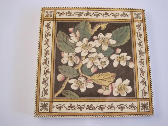 Antique 6" Victorian Transfer Print & Tint Floral Tile - T.a.simpson C1885 #612