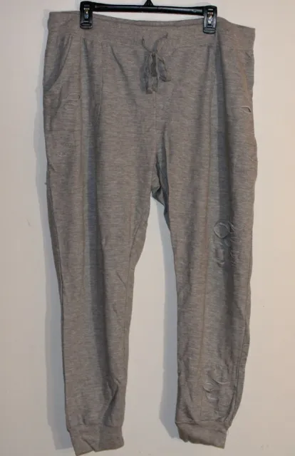 No Comment Ripped Distressed Jogger Pants Casual Drawstring Comfortable Plus 2X