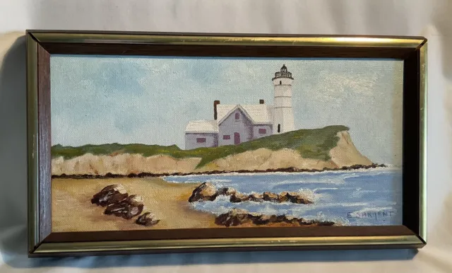 Vintage Light House Oil Painting, Original Frame, Signed By Artist