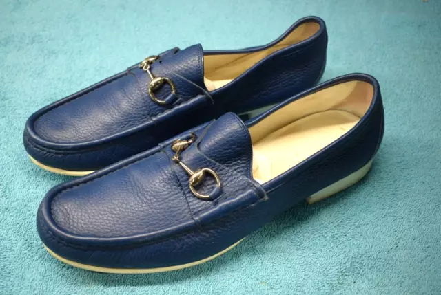 Gucci Blue Leather Driving Loafers with Horse Bit Buckle SZ 11 T-14