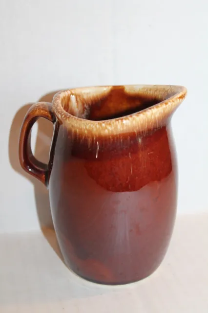Vintage Brown Hull Pottery Drip-Glaze Syrup Pitcher 4.5" Cream Milk Mini Pitcher