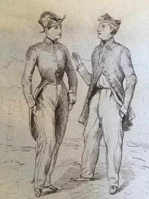 Grande Dibujo dos originales hombres en la discusión tinta 1850 retrato plena