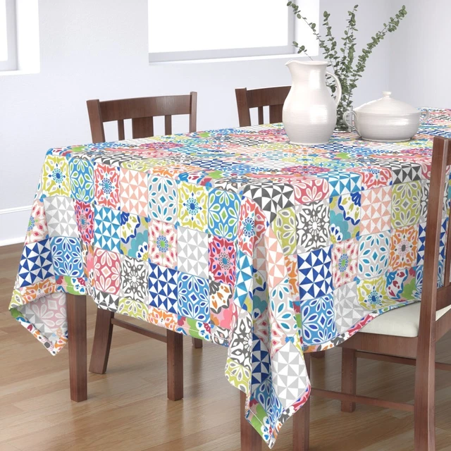 Tablecloth Tile Moroccan Bohemian Boho Floral Tiles Spanish Cotton Sateen