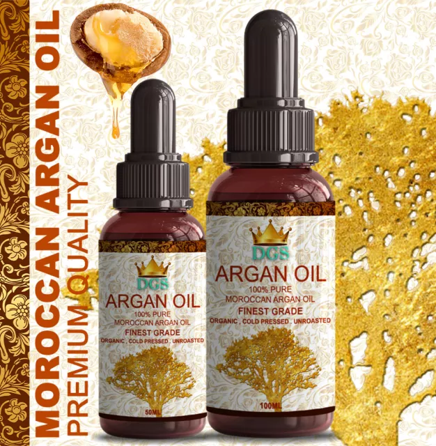 Organic Argan Oil 100% Cold Pressed Pure Virgin Vegan for Hair Beard & Skincare