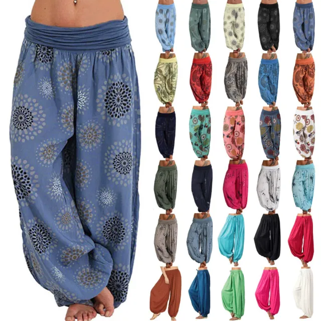 Womens Boho Floral Harem Pants Ali Baba Hippy Baggy Yoga Trousers Plus Size 20