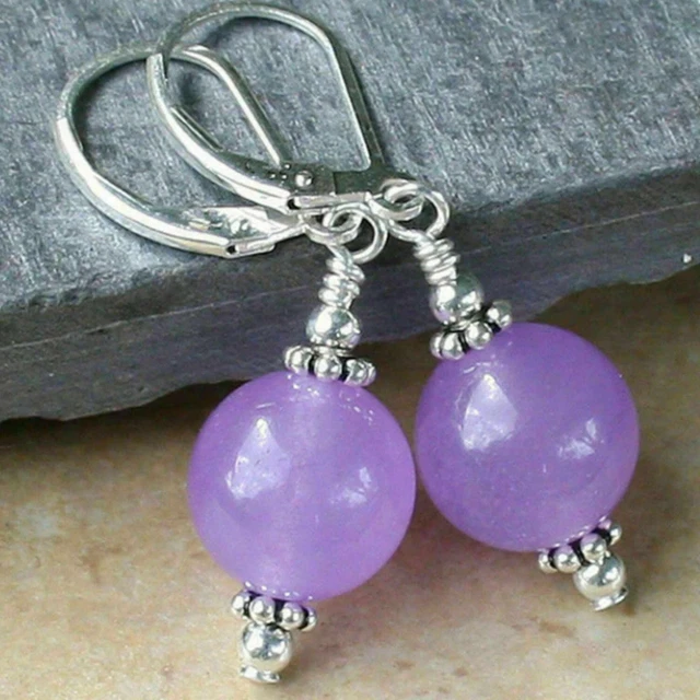 12mm Natural purple round jadeite beads 925 silver earrings Ear stud Aquaculture