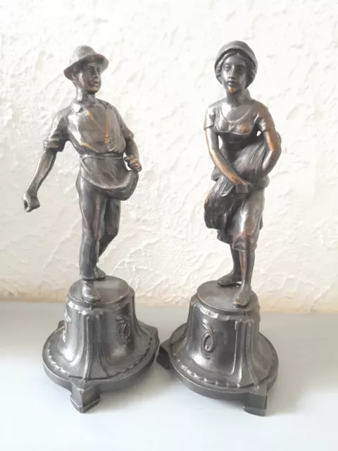 Antique French Bronzed Spelter Figures LE SEMEUR & LA MOISSONNEUSE 2