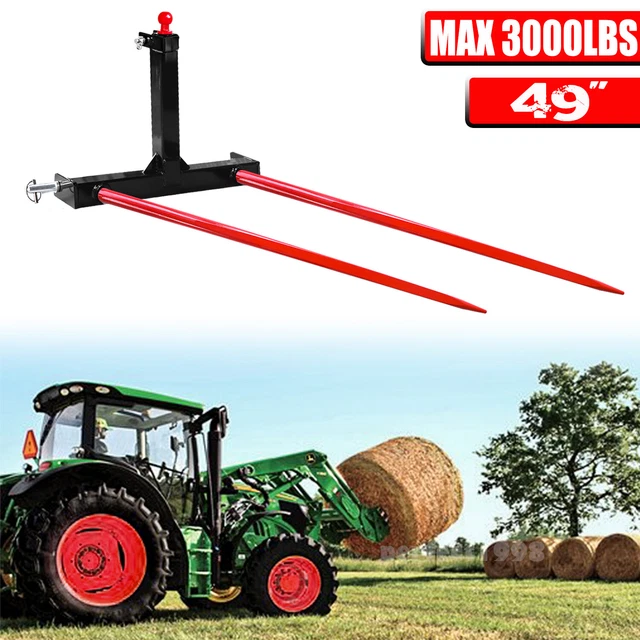 Tractors 3 Point Trailer Hitch Quick Attach Bale Spear w/ 49” Hay Bale Spear