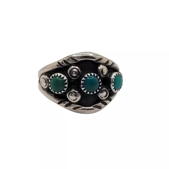 Signed M Yazzie Navajo Sterling Silver Green Turquoise Ring Size 6