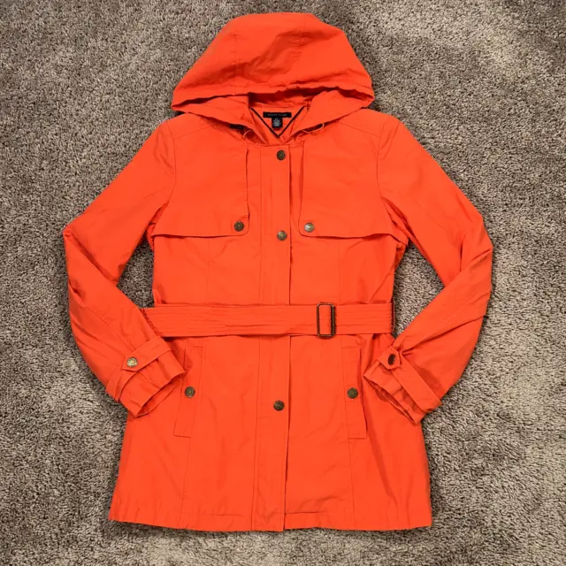 Tommy Hilfiger Jacket Womens XS Orange Hooded Poncho Trenchcoat Coat Belted