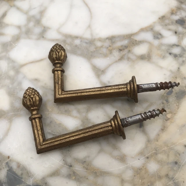 Vintage PAIR French Antique Brass Drapery Curtain Holdback Towel Hook Victorian