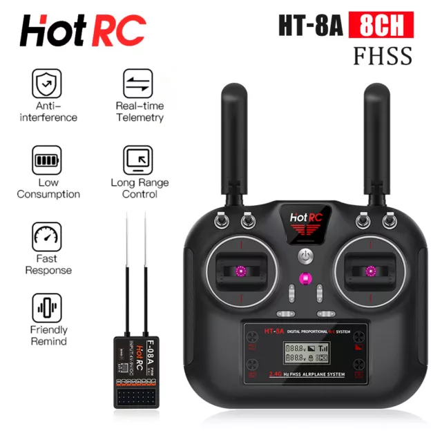 HotRC HT-8A 2.4GHz 8CH 8A RC Transmitter PWM FHSS F-08A Receiver Radio System