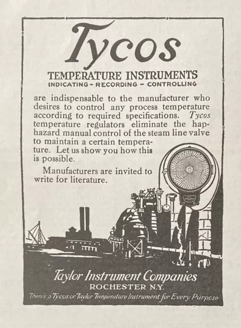 1923 Ad.(N5)~Taylor Instrument Co. Rochester, Ny. Tycos Temperature Instruments