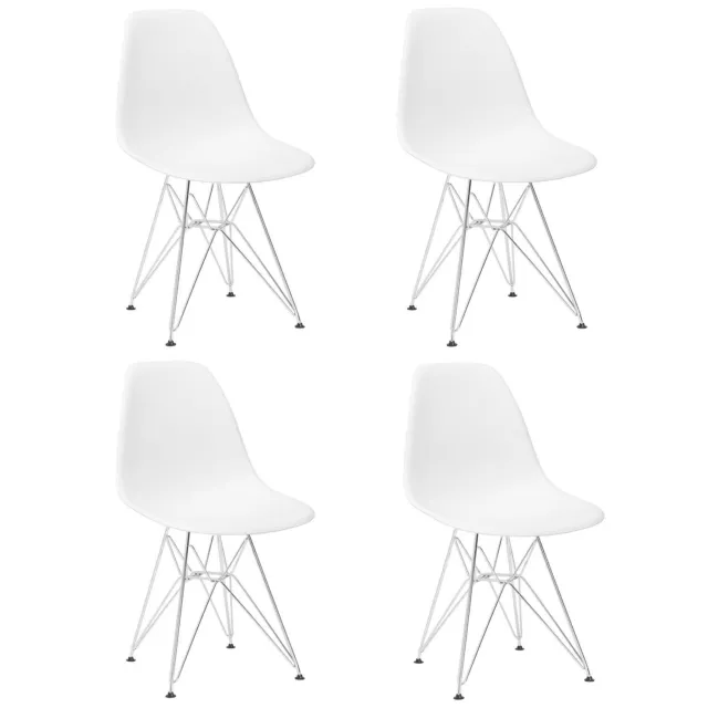 Lot de 4 Chaises Style Scandinaves Chaise en 4 Pieds en Métal Chromé Blanc