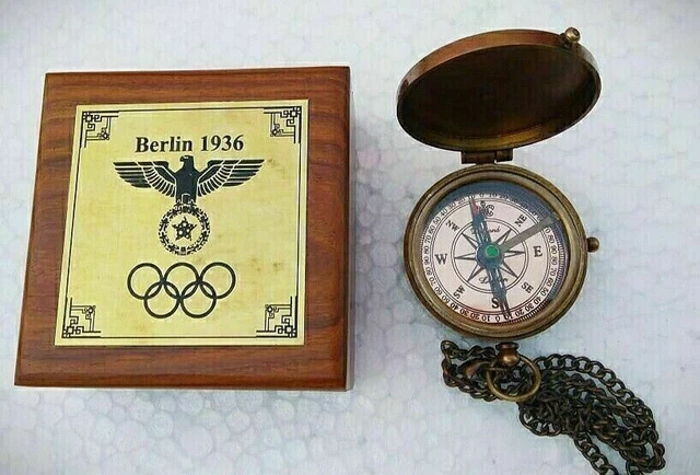 Antiker Messing-Kompass „Berlin 1936“ mit olympischem Logo, vollständig...
