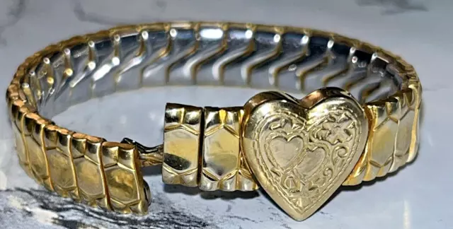 Bellavance 10K GF & Stainless Steel HEART Stretch Expansion Bracelet (READ**)