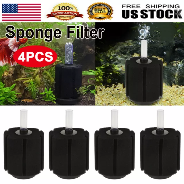 4PCS Aquarium Biochemical Foam Filtration Air Pump Fish Tank Sponge Filter US