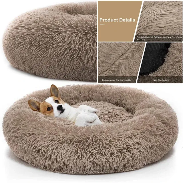 Pet Dog Bed Comfortable Donut Cuddler Round Dog Kennel Ultra Soft Washable Dog