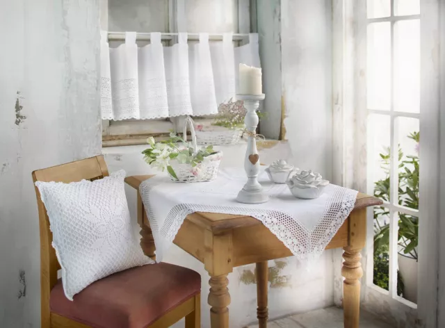 Salvare Set 2x Fenstervorhang " Häkelzierde ", Bianco, Romantico Punta ,