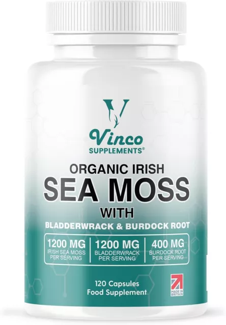 120 ORGANIC VEGAN Irish Sea Moss Capsules with Bladderwrack & Burdock ...