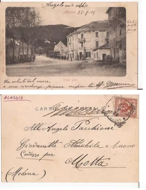 Storia Postale Cartolina Alassio Viale Gibb 1904 Fp