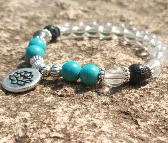 8mm volcanic Turquoise transparent bead Bracelet 7.5inches Spirituality Wrist