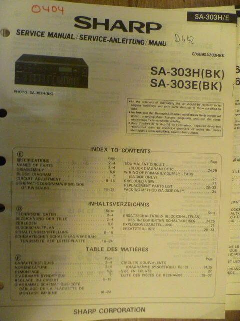 Sharp  SA-303H  SA-303E   Stereo Tuner Amplifier Original Service Manual