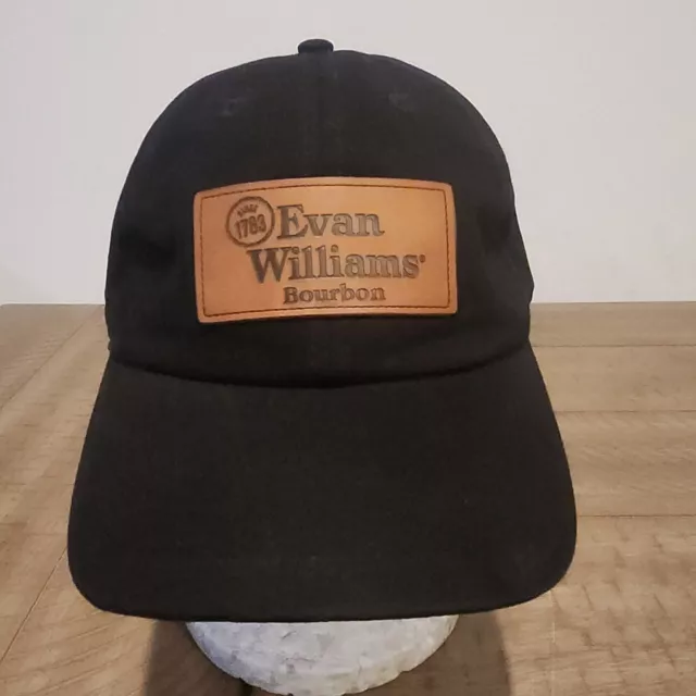 EVAN WILLIAMS Bourbon Whiskey Black Baseball Cap Hat w/ Leather Logo Patch