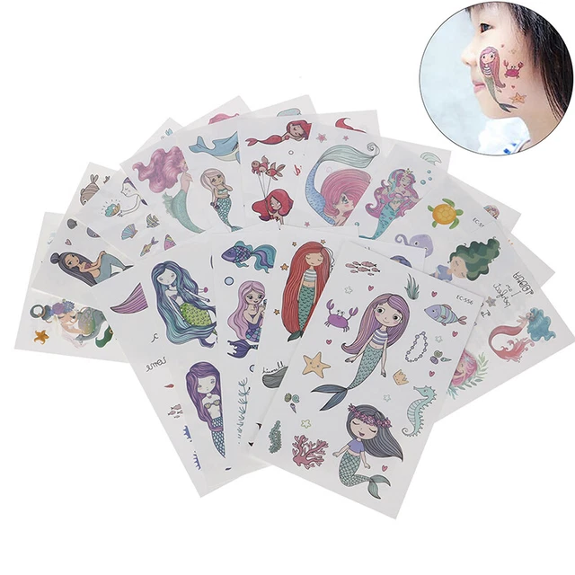 15 Hojas Pegatina de Tatuaje Temporal de Sirena para Niño Tatuaje Falso Juguete Fiesta Favor ZR