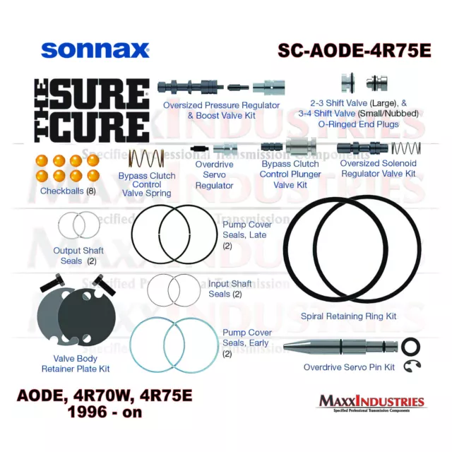 Ford 4R70W 4R75W Sonnax Sure Cure Valve Body Kit SC-AODE-4R75E (1996-Up)