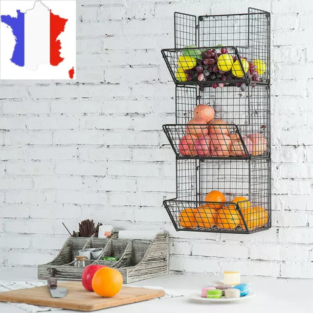 ÉTAGÈRE AVEC CROCHET cuisine fruits et légumes panier de rangement 3Niveaux  noir EUR 39,92 - PicClick FR