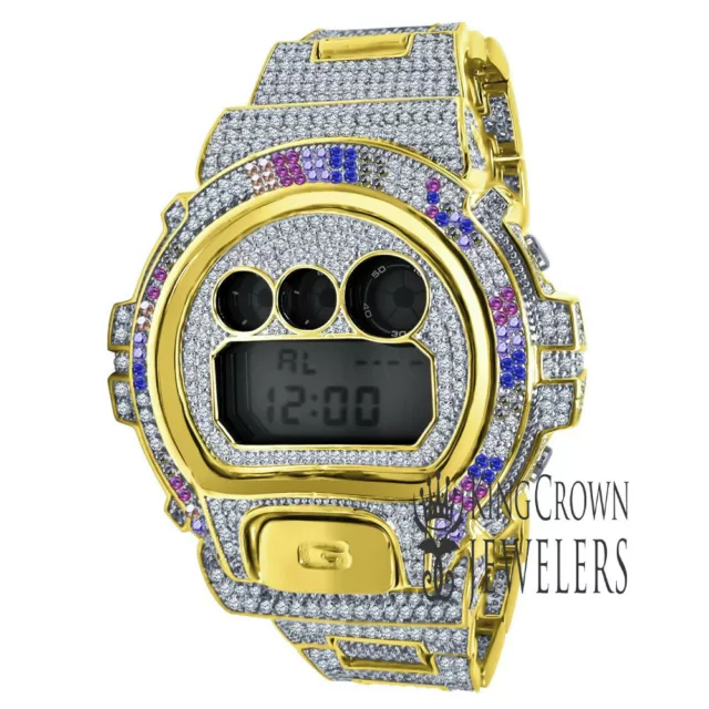 Mens Rainbow Custom Real Casio G-Shock DW6900 Watch Multi Tone Simulated Diamond