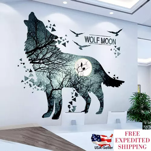 Wall Sticker Animal Decal Wolf Moon Birds Vinyl Mural Art Kids Room Home Decor